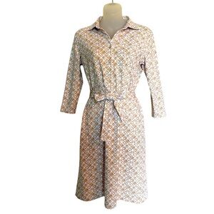 J. McLaughlin Womens Gold White Geometric Shirt Dress Catalina Cloth Sz S Belted